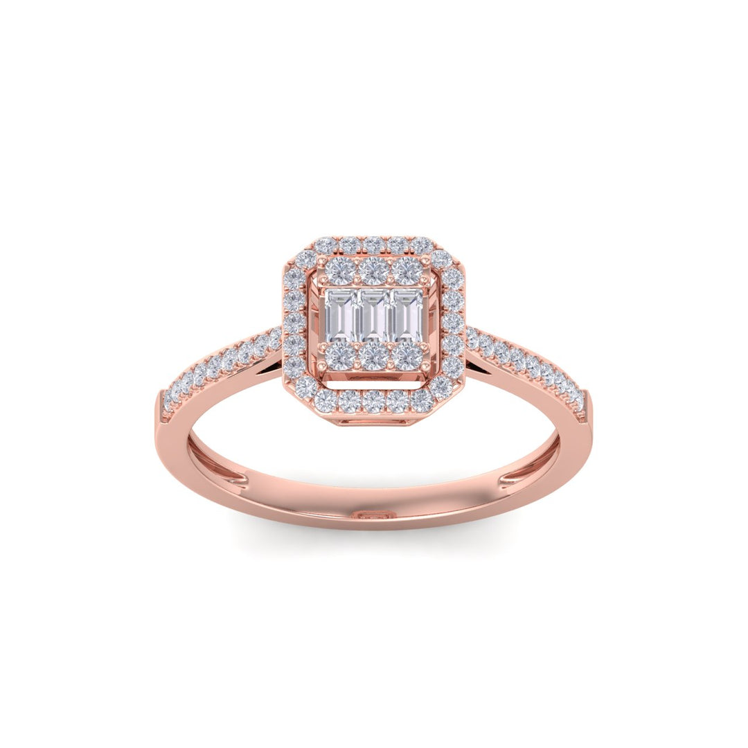 Square engagement ring in rose gold with white diamonds of 1.70 ct in weight