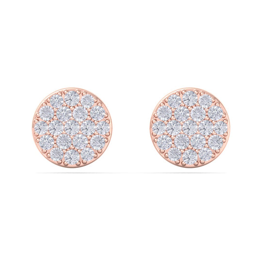 Round cluster stud earrings in rose gold with white diamonds of 0.27 ct in weight