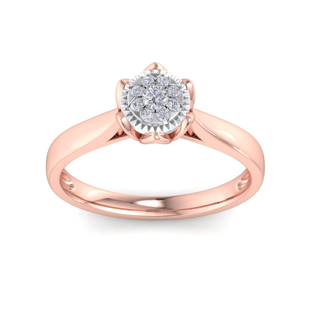 Ring in rose gold with white diamonds of 0.14 ct in weight in a crown setting