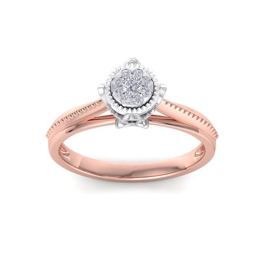Two-tone ring in rose gold in with white diamonds of 0.14 ct in weight in a crown setting