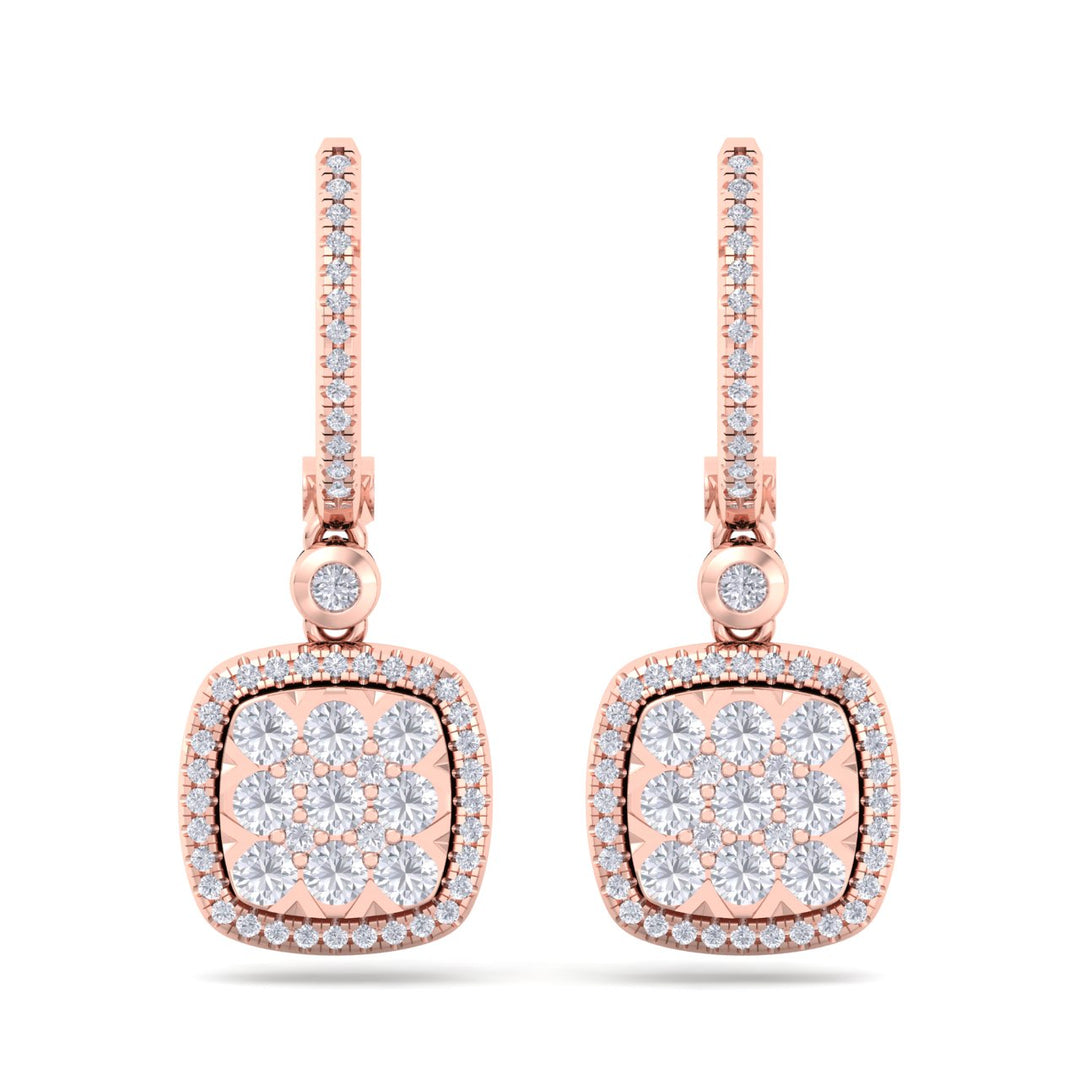 Square drop earrings in white gold with white diamonds of 1.11 ct in weight - HER DIAMONDS®