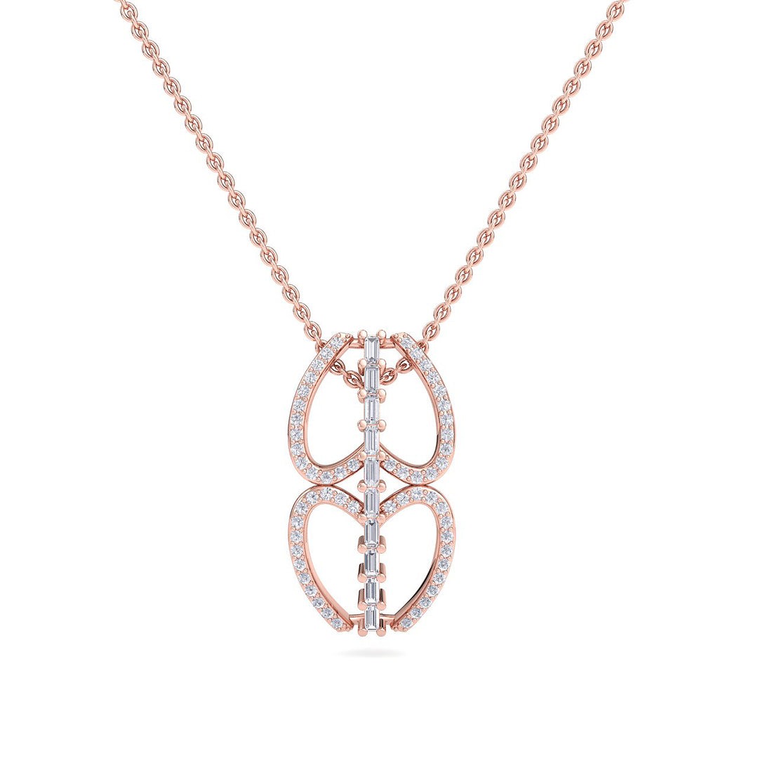 Double heart necklace in white gold with white diamonds of 0.53 ct in weight - HER DIAMONDS®