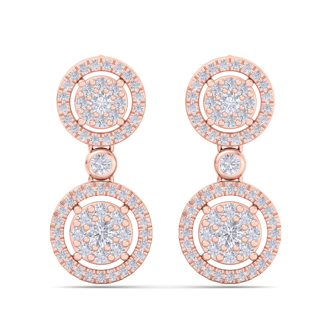 Elegant round drop earrings in yellow gold with white diamonds of 1.24 ct in weight - HER DIAMONDS®