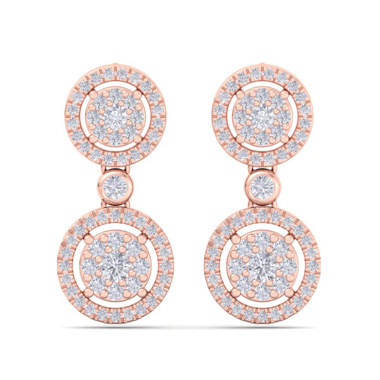Elegant round drop earrings in yellow gold with white diamonds of 1.24 ct in weight - HER DIAMONDS®