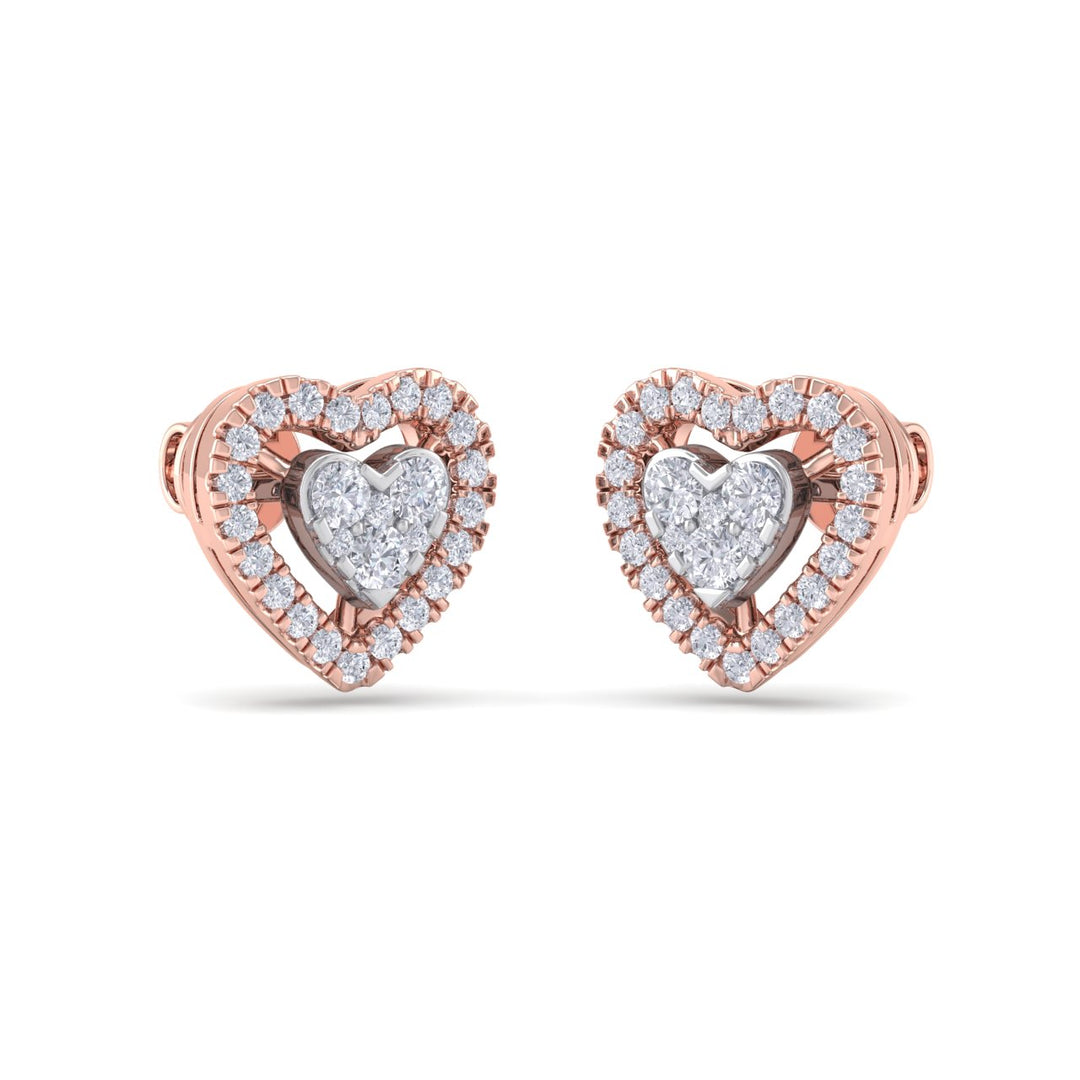 Heart stud earrings in yellow gold with white diamonds of 0.93 ct in weight - HER DIAMONDS®
