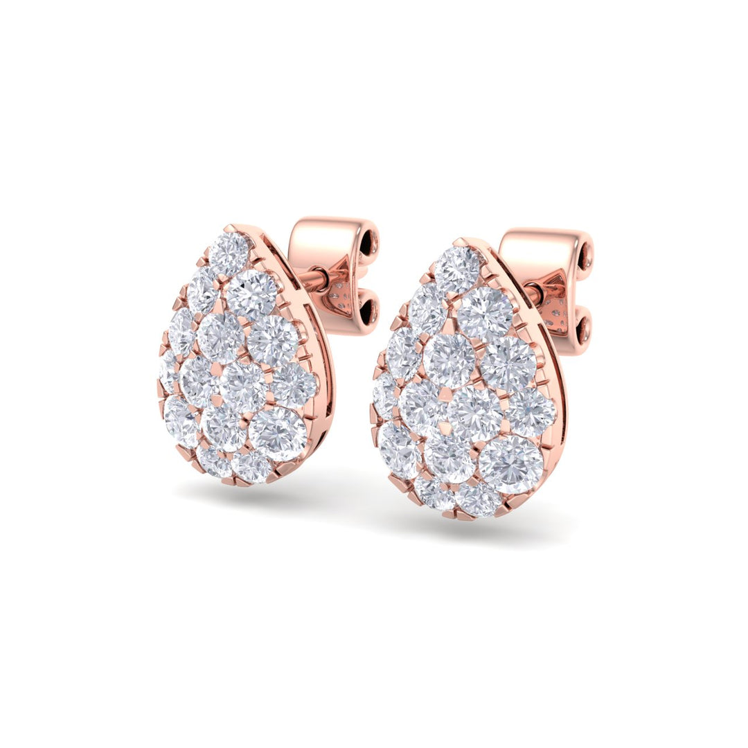 Pear shaped stud earrings in rose gold with white diamonds of 0.71 ct in weight