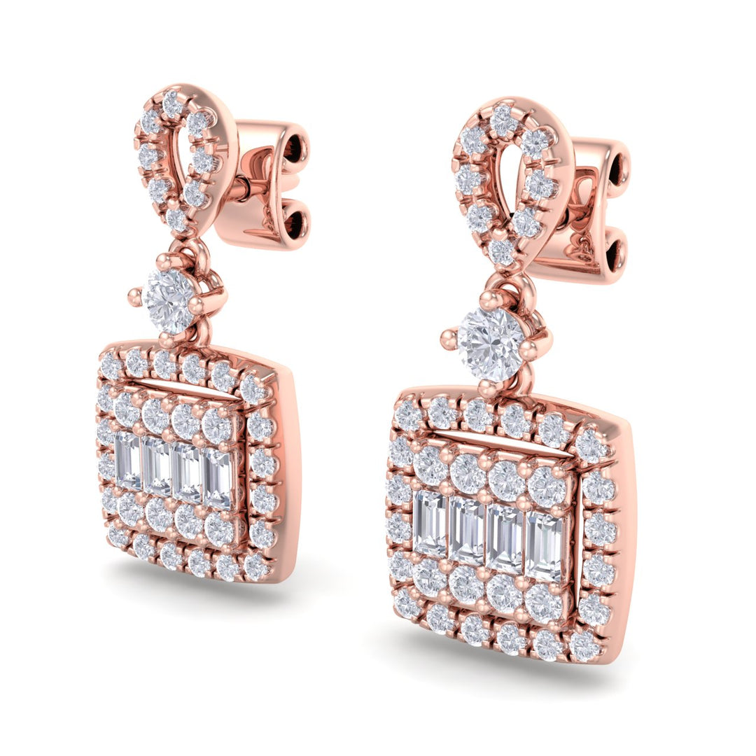 Drop earrings in rose gold with white diamonds of 0.71 ct in weight
