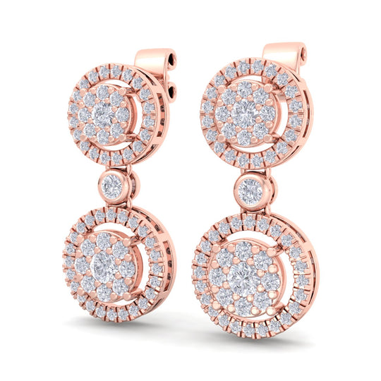 Elegant round drop earrings in yellow gold with white diamonds of 1.24 ct in weight - HER DIAMONDS®