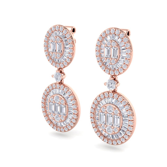 Drop earrings in yellow gold with white diamonds of 2.33 ct in weight