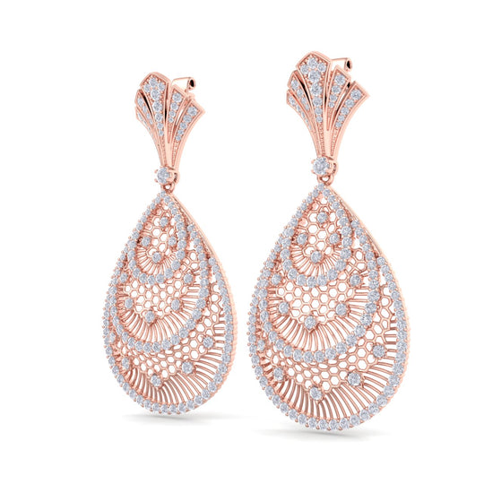 Chandelier earrings in rose gold with white diamonds of 3.22 ct in weight