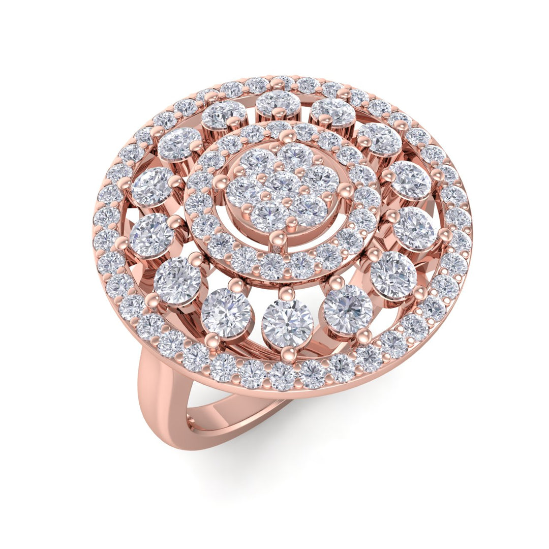 Round ring in rose gold with white diamonds of 1.80 ct in weight