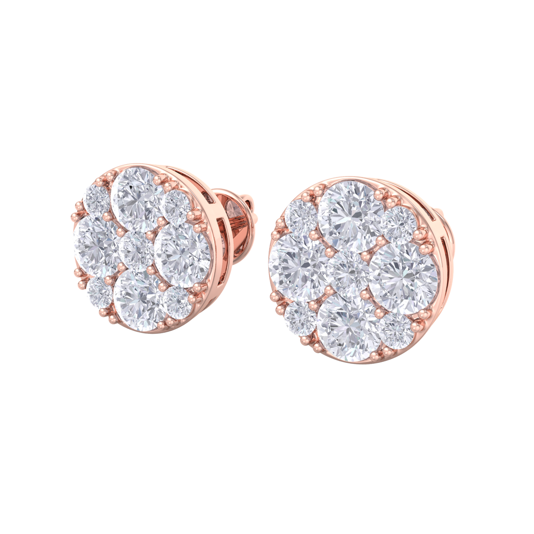 Round stud earrings in rose gold with white diamonds of 2.45 ct in weight