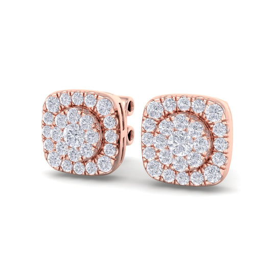 Square halo stud earrings in yellow gold with white diamonds of 0.51 ct in weight