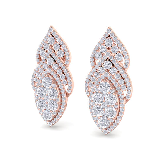 Chandelier earrings in rose gold with white diamonds of 3.20 ct in weight