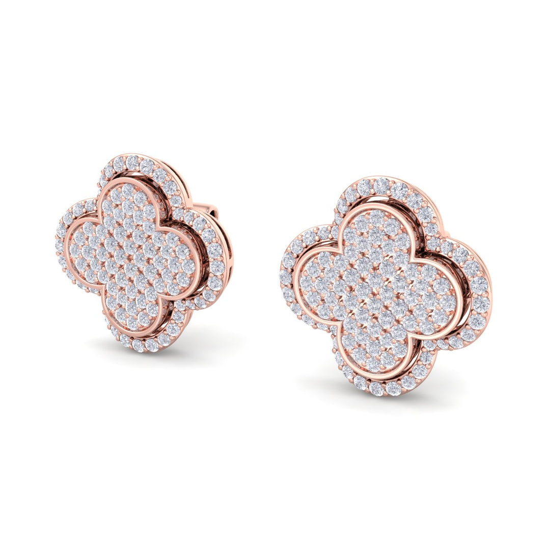 Cross stud earrings in rose gold with white diamonds of 1.34 ct in weight