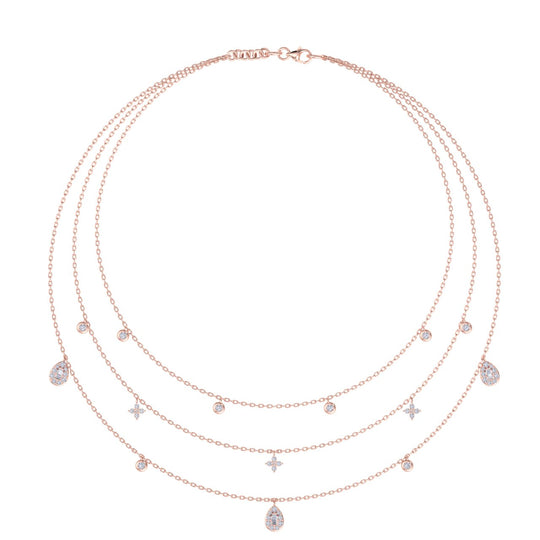 Multi-strand necklace in yellow gold with white diamonds of 0.82 ct in weight - HER DIAMONDS®