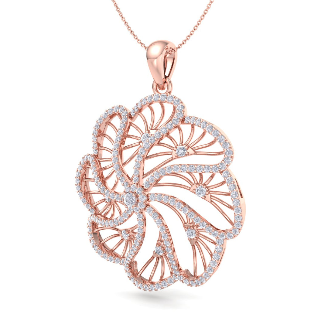 Flower pendant in rose gold with white diamonds of 2.70 ct in weight