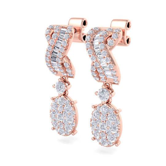 Drop earrings in rose gold with white diamonds of 1.17 ct in weight