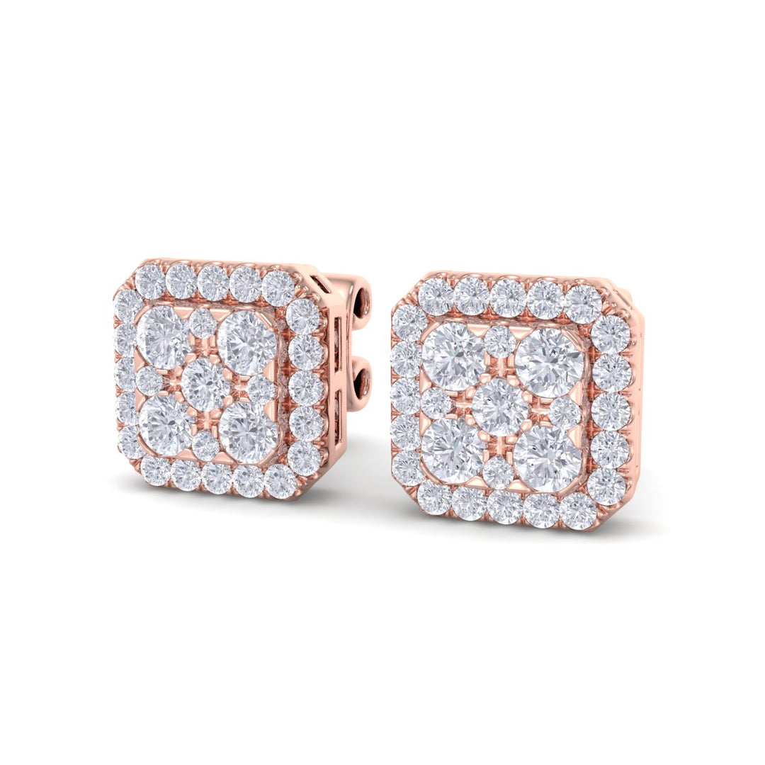 Square stud earrings in rose gold with white diamonds of 0.51 ct in weight