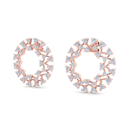 Circle stud earrings in rose gold with white diamonds of 2.77 ct in weight