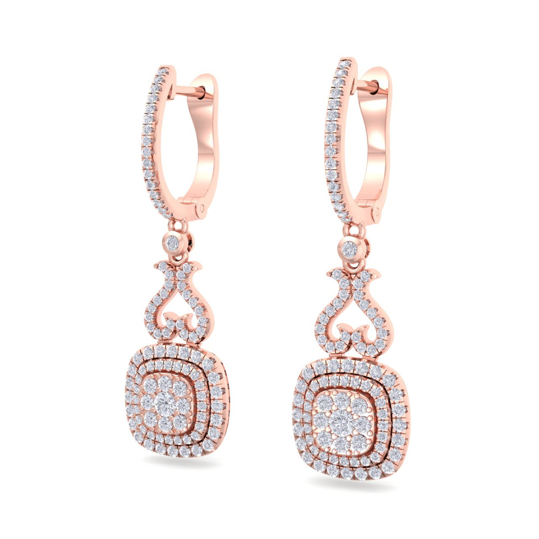 Square heart earrings in white gold with white diamonds of 0.89 ct in weight - HER DIAMONDS®