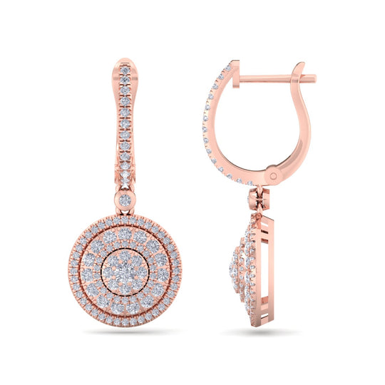 Round drop earrings in rose gold with white diamonds of 1.45 ct in weight - HER DIAMONDS®