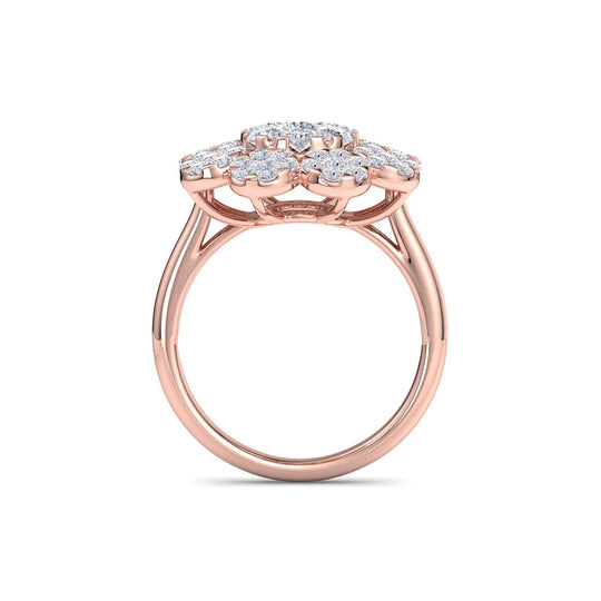 Flower shaped ring in rose gold with white diamonds of 1.84 ct in weight