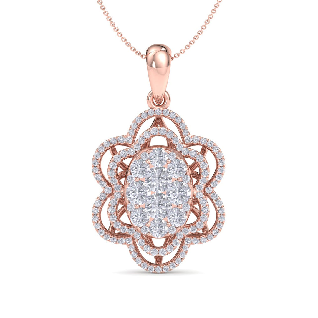 Flower shaped pendant necklace in yellow gold with white diamonds of 1.36 ct in weight - HER DIAMONDS®