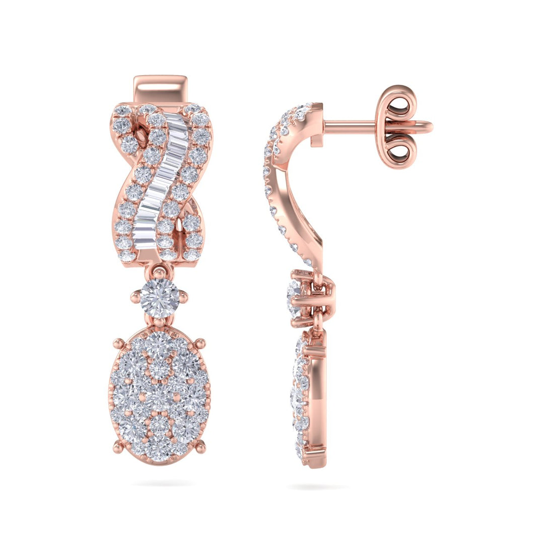 Drop earrings in rose gold with white diamonds of 1.17 ct in weight