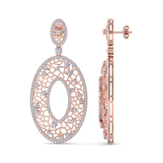Chandelier earrings in rose gold with white diamonds of 4.00 ct in weight