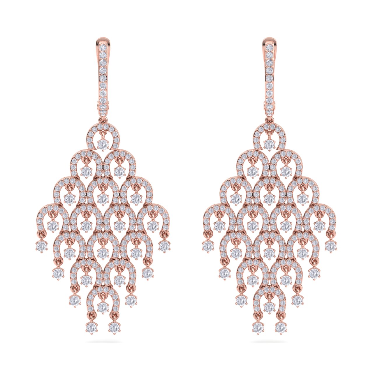 Chandelier earrings in rose gold with white diamonds of 6.72 ct in weight - HER DIAMONDS®