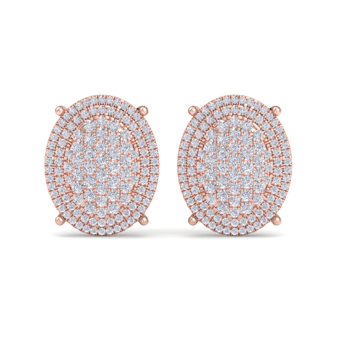 Petite oval shaped earrings in rose gold with white diamonds of 1.35 ct - HER DIAMONDS®