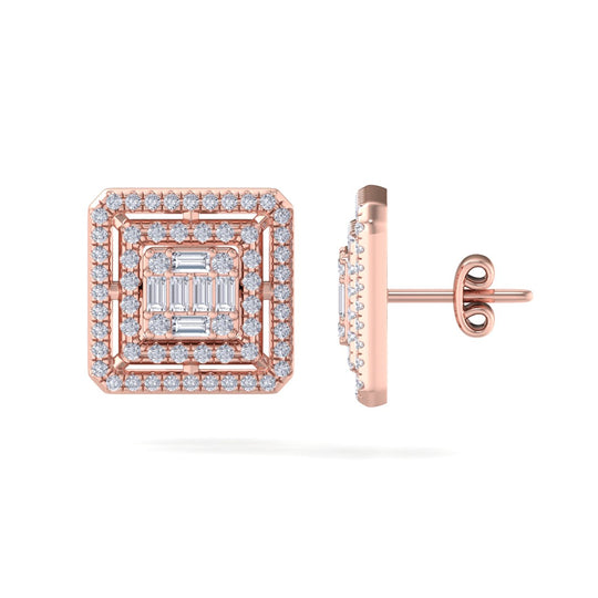 Square stud earrings in rose gold with white diamonds of 0.71 ct in weight - HER DIAMONDS®
