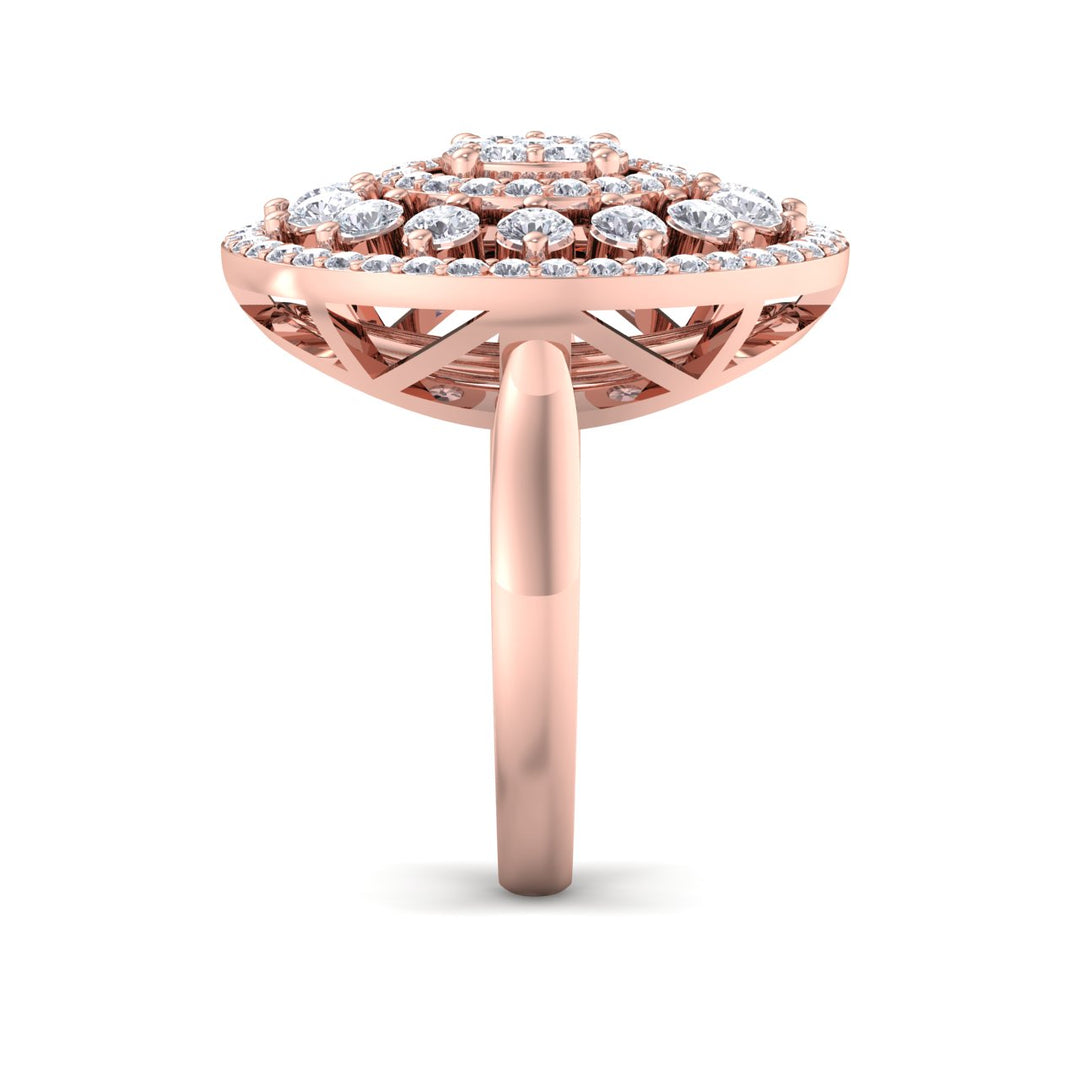 Round ring in rose gold with white diamonds of 1.80 ct in weight