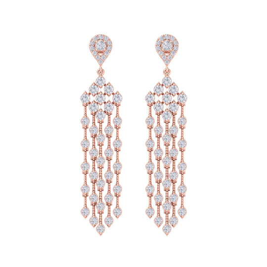 Chandelier earrings in white gold with white diamonds of 4.09 ct in weight