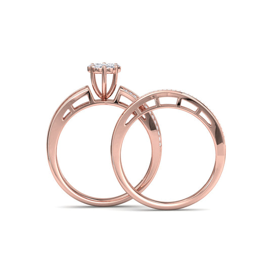 Curved bridal ring set in rose gold with white diamonds of 0.74 ct in weight