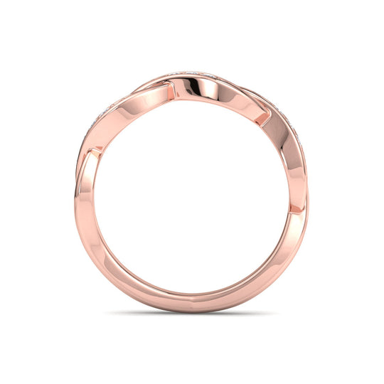Twisted ring in rose gold with white diamonds of 0.15 ct in weight