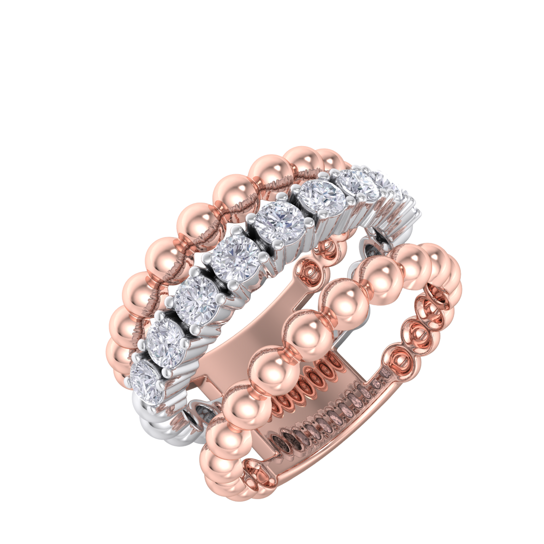 Multi-band ring in rose gold with white diamonds of 0.81 ct in weight