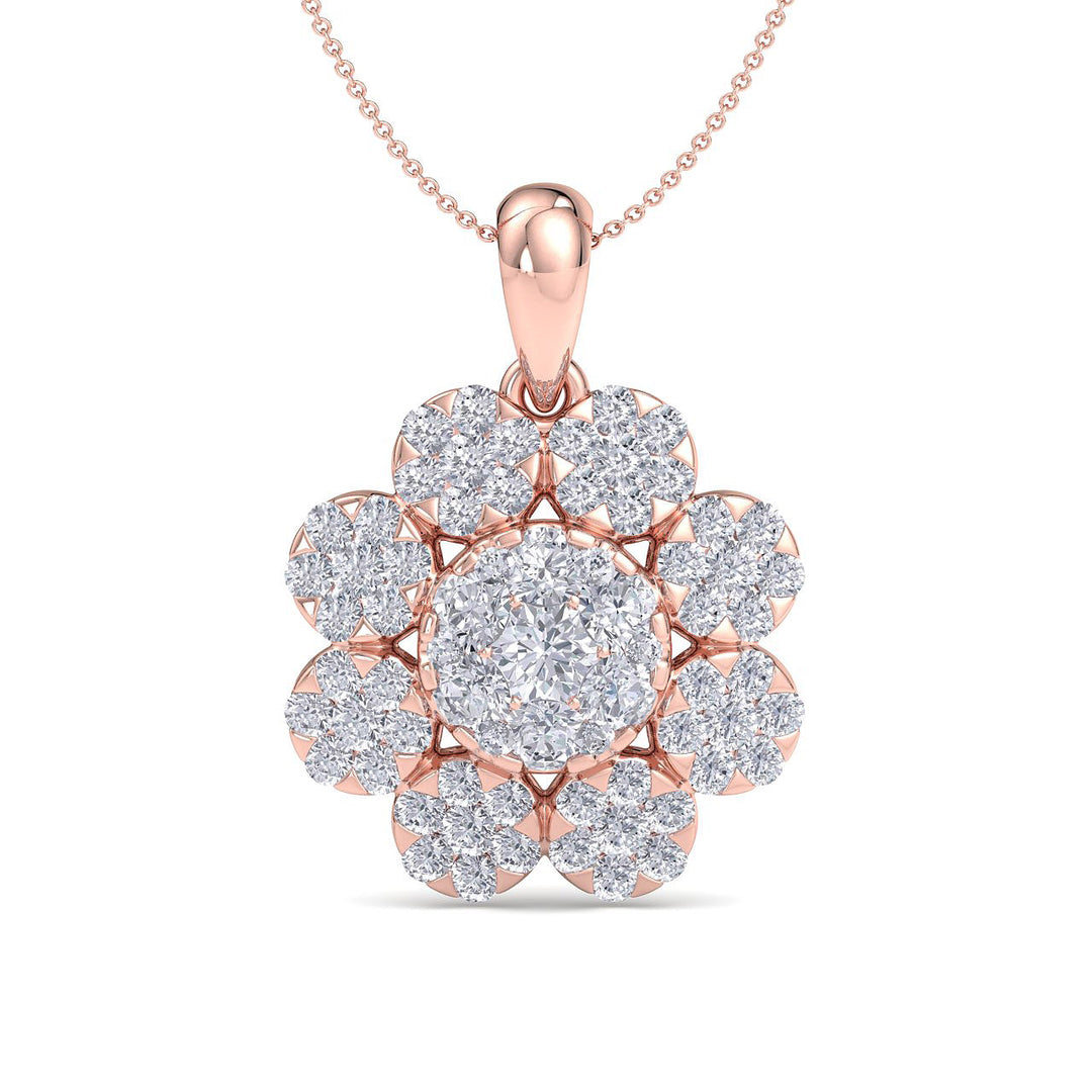 Flower shaped pendant in yellow gold with white diamonds of 1.84 ct in weight - HER DIAMONDS®
