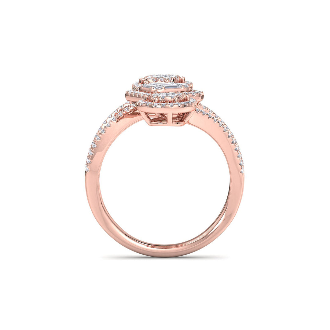 Multi-band ring in rose gold with white diamonds of 0.79 ct in weight