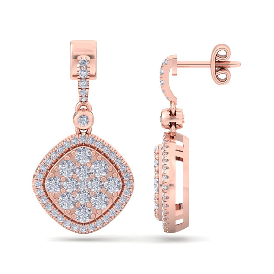 Square drop earrings in white gold with white diamonds of 1.39 ct in weight - HER DIAMONDS®