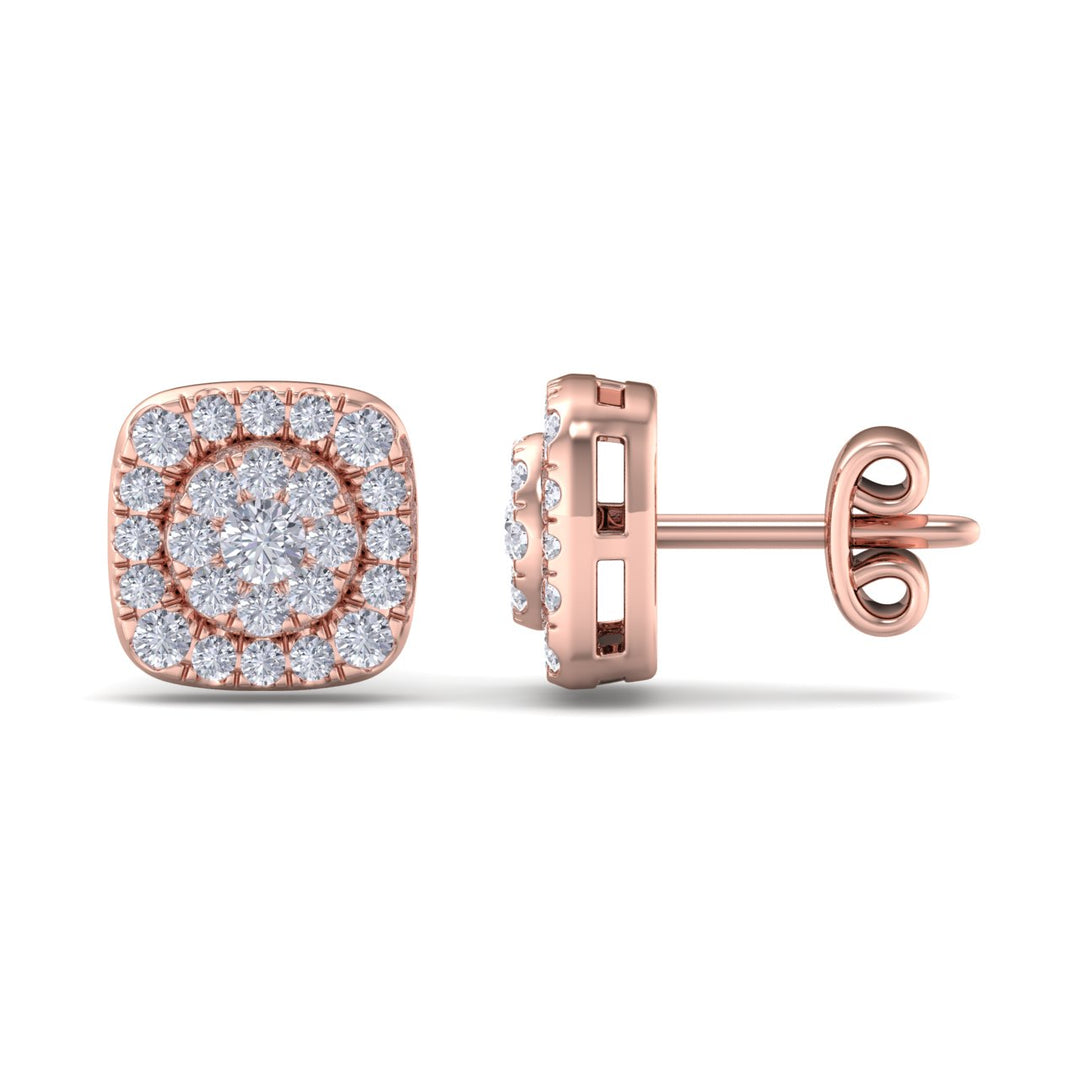 Square halo stud earrings in rose gold with white diamonds of 0.51 ct in weight
