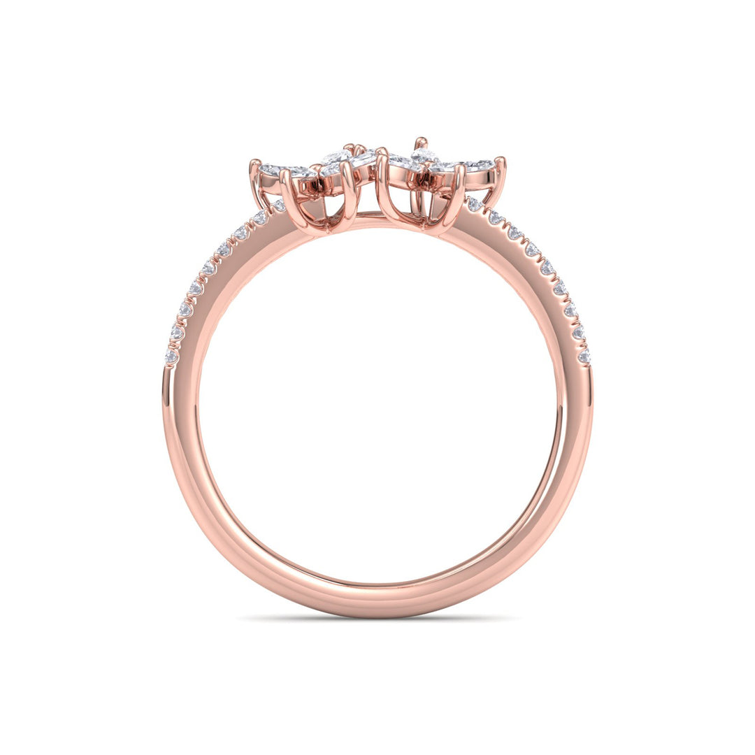 Two of a kind flower ring in rose gold with white diamonds of 0.70 ct in weight