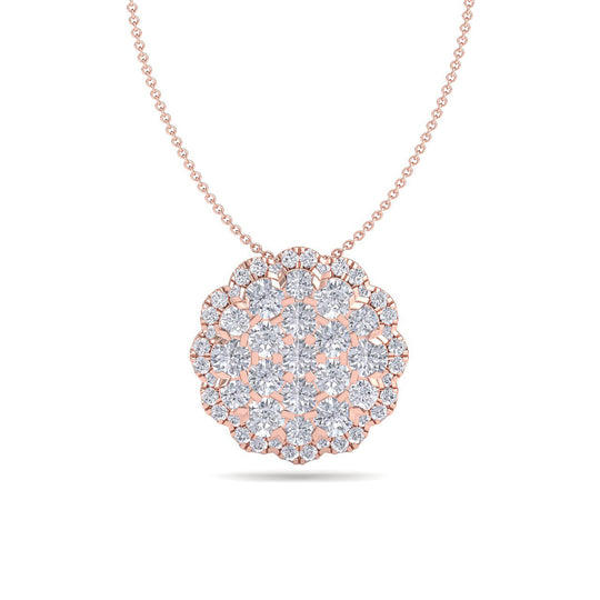 Round shape pendant in rose gold with white diamonds of 0.89 ct in weight - HER DIAMONDS®