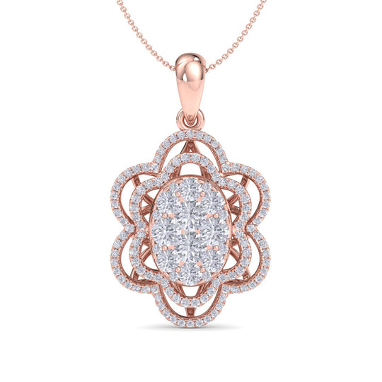 Flower shaped pendant necklace in rose gold with white diamonds of 1.36 ct in weight - HER DIAMONDS®