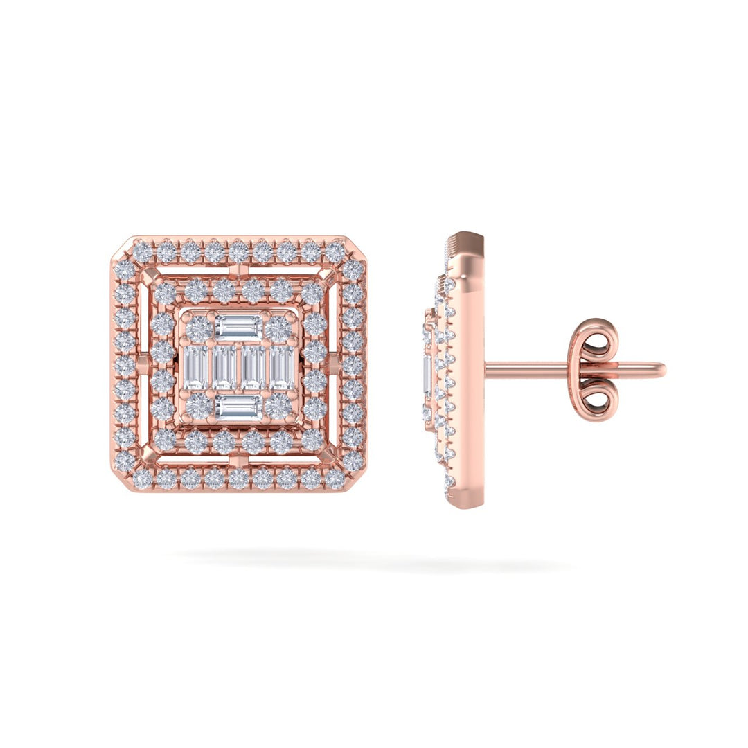 Square stud earrings in white gold with white diamonds of 0.71 ct in weight - HER DIAMONDS®