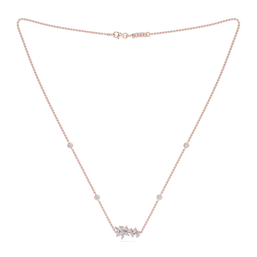 Flower shape necklace in rose gold with white diamonds of 0.60 ct in weight - HER DIAMONDS®