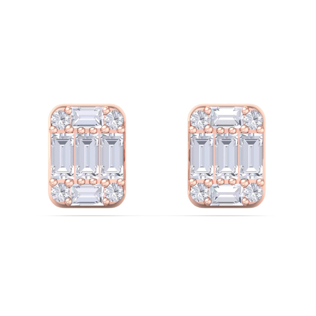 Baguette square earrings in yellow gold with white diamonds of 0.87 ct in weight