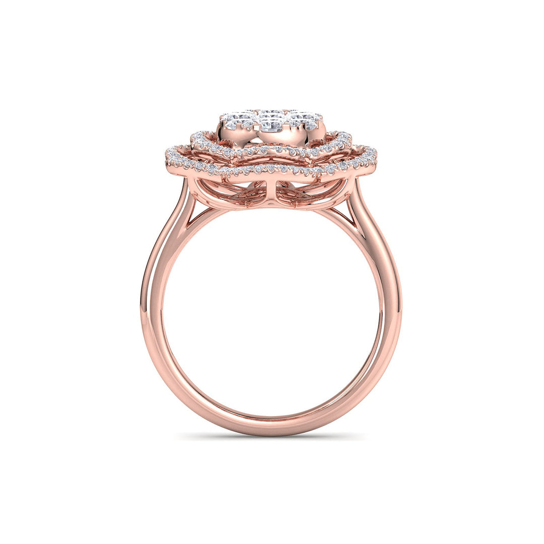 Oval flower shape ring in rose gold with white diamonds of 1.43 ct in weight