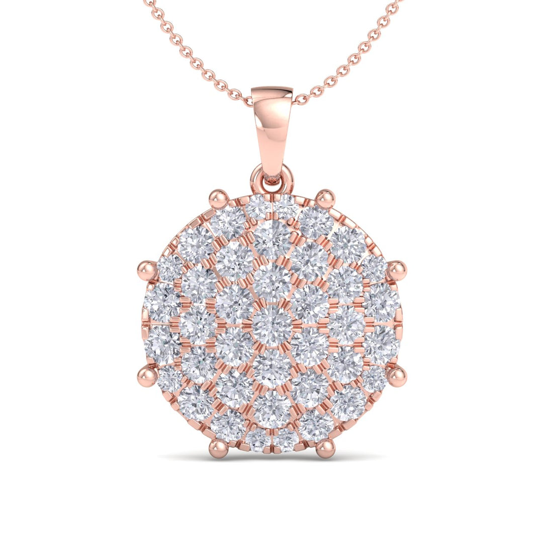 Round pendant necklace in rose gold with eight-prongs with white diamonds of 1.14 ct in weight - HER DIAMONDS®